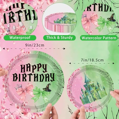 140pcs Pink Green Witch Party Tableware Set