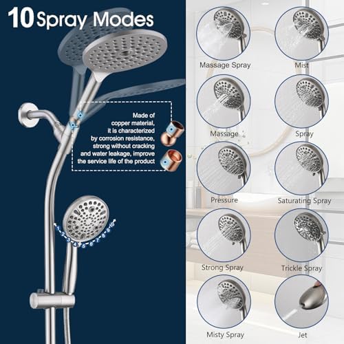 High Pressure Shower Head Combo with Handheld and 26 Adjustable Slide Bar