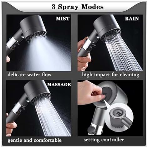 NATTCO High Pressure Handheld Shower Head with 3 Spray Modes and Massager