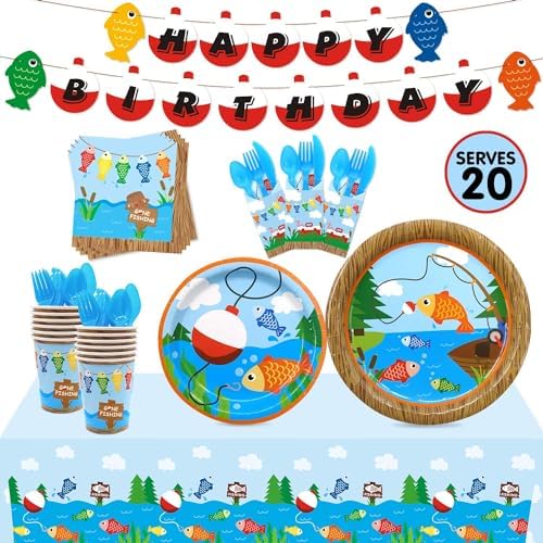 Gone Fishing Party Tableware Set for 20 Guests