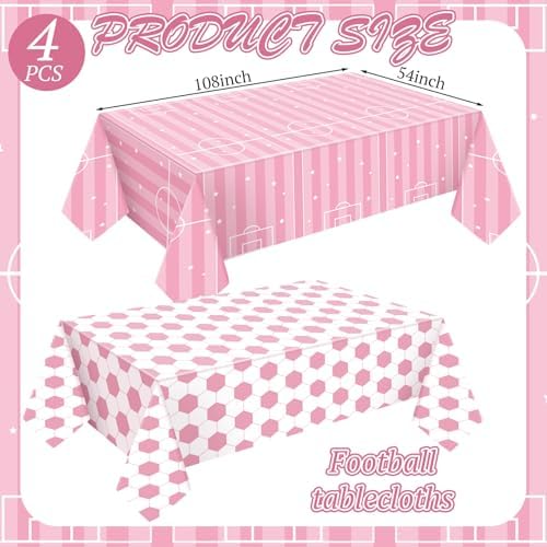 Oudain 4 Pcs Pink Soccer Party Tablecloths