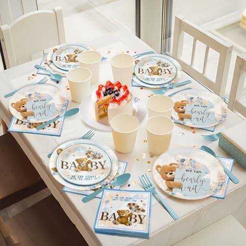 180PCS Bear Baby Shower Decor Plates Napkins Set