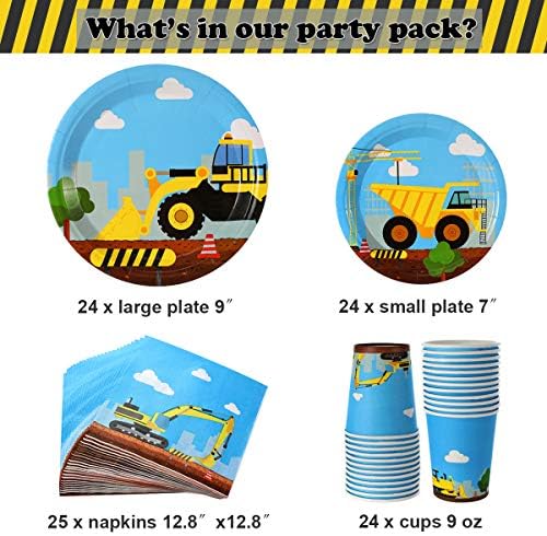 Construction Birthday Plates Set 97 Pieces Serves 24 Guests