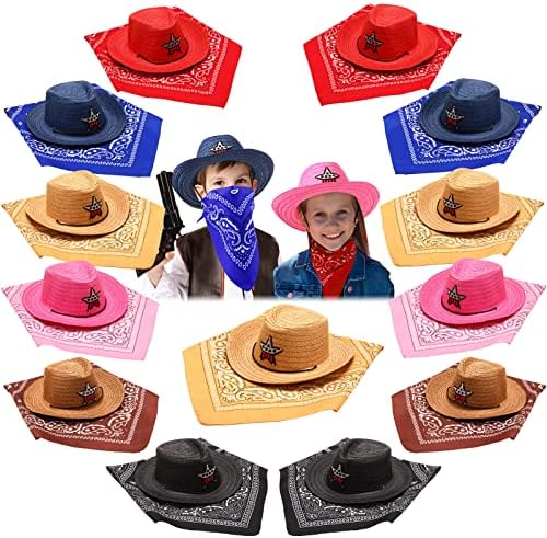 Yahenda 48 Piece Cowboy Hats Set with Colorful Bandanas