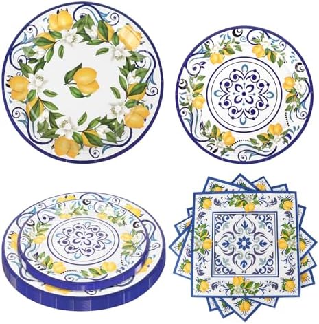 108Pcs Capri Lemon Party Plates Set for 36 Guests