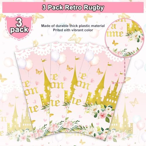 3PCS Princess Party Tablecloths for Girls Baby Shower 1st Birthday Castle Themed Table Cover
