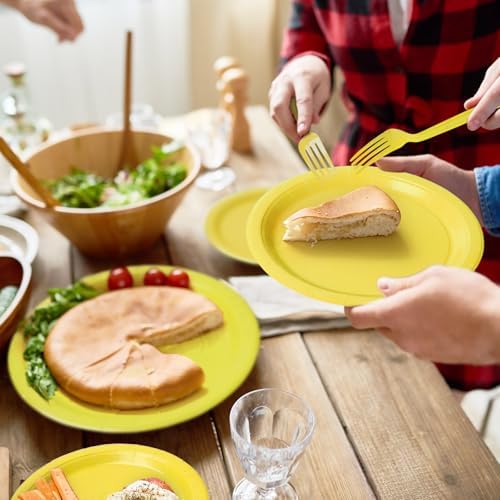 96 Pcs Yellow Paper Plates and Napkins Set for 24 Guests