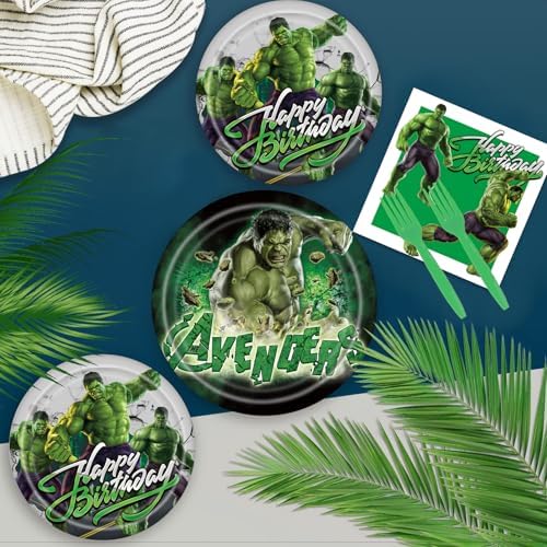 Green Superhero Birthday Party Supplies Set for Kids