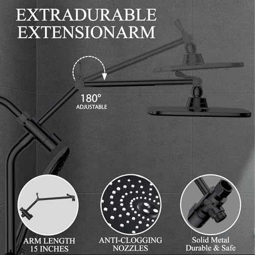 Veken 118 Inch Rain Shower Head Combo with Matte Black Finish