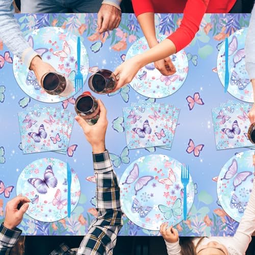 Butterfly Themed Party Supplies Set for 24 Guests Blue