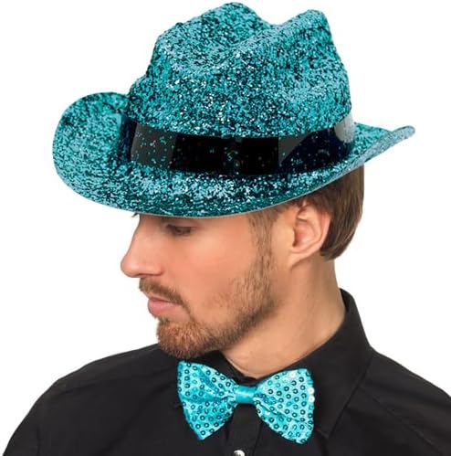 Turquoise Glitter Mini Cowboy Plastic Hat 2 x 475