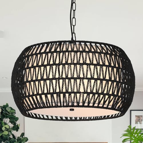 PAUFUL 5-Light Farmhouse Rattan Chandelier