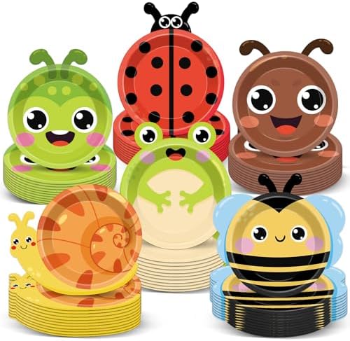 60 Pcs Insect Themed Paper Plates for Kids Birthday Party