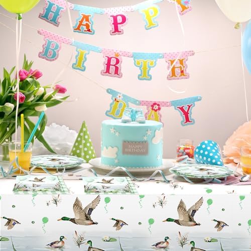 One Lucky Duck Birthday Decorations Tableware Set 41PCS Mallard Duck Plates Napkins for 1st Birthday Party Supplies