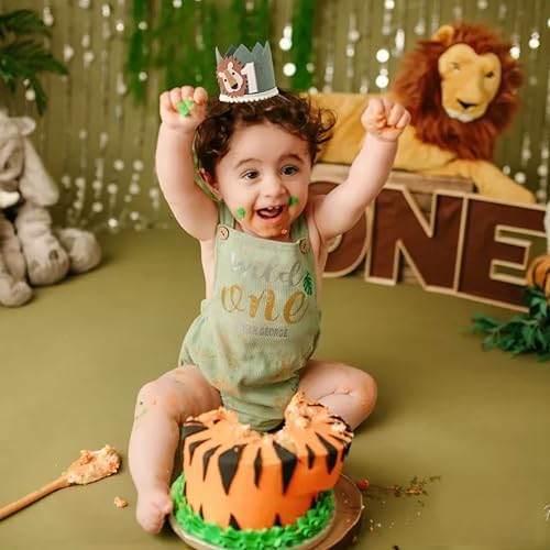 Wild One Birthday Crown Green for Baby 1st Birthday