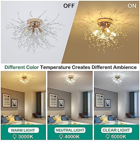 HMVPL Gold Crystal Flush Mount Ceiling Light 4-Light