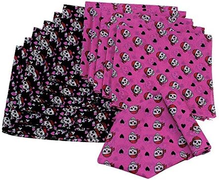 Fun Express Pink and Black Pirate Skull Heart Bandanas Set of 12