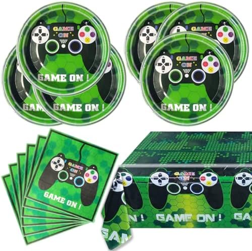 Video Game Party Tableware Set 20 Plates 1 Table Cover 20 Napkins