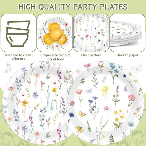 60Pcs Wildflower Party Plates 7 Inch Floral Tableware Set