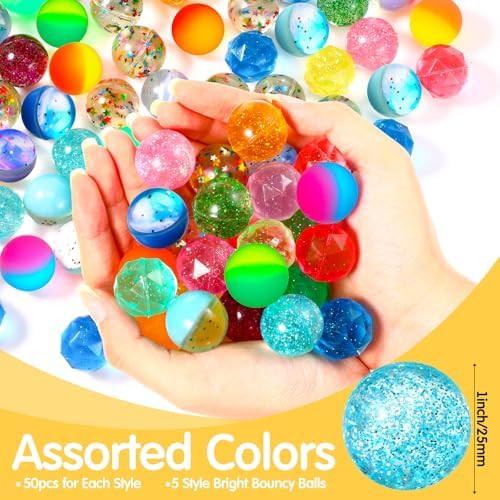250 Piece Glitter Bouncy Balls 5 Styles for Kids