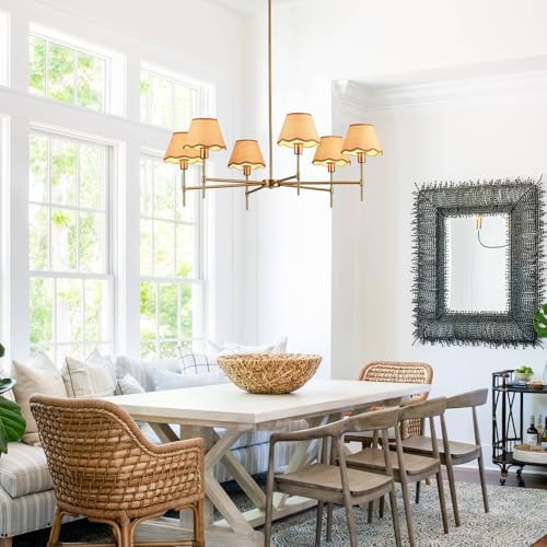 39 Inch Large Rattan Chandelier 6 Light Farmhouse Boho Style