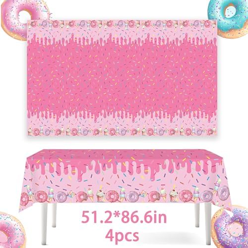 4Pcs Pink Donut Ice Cream Tablecloths for Baby Girl Parties
