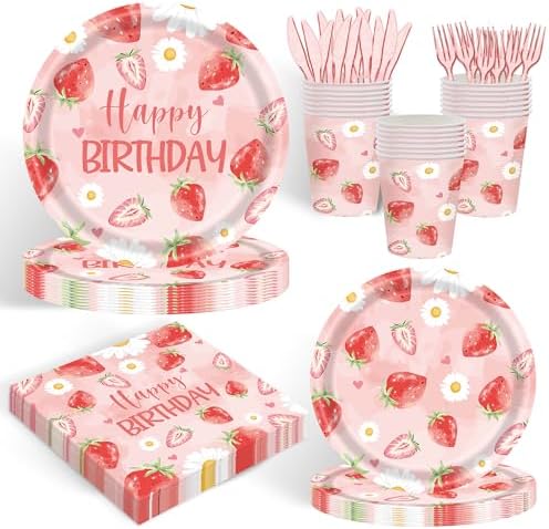Strawberry Themed Party Tableware Set for 20 Guests