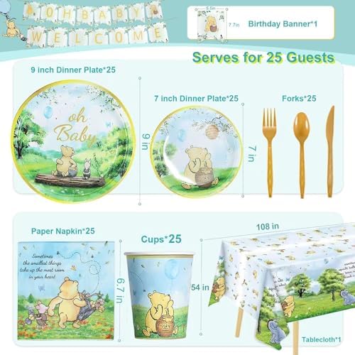 177pcs Vintage Winnie The Pooh Baby Shower Tableware Set