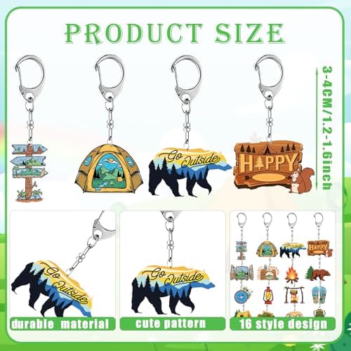 16Pcs Camping Party Favors Keychain Adventure Set