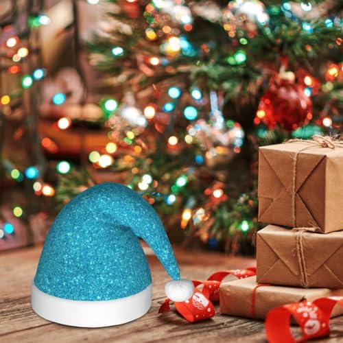 Blue Glitter Santa Hat for Kids Christmas Party