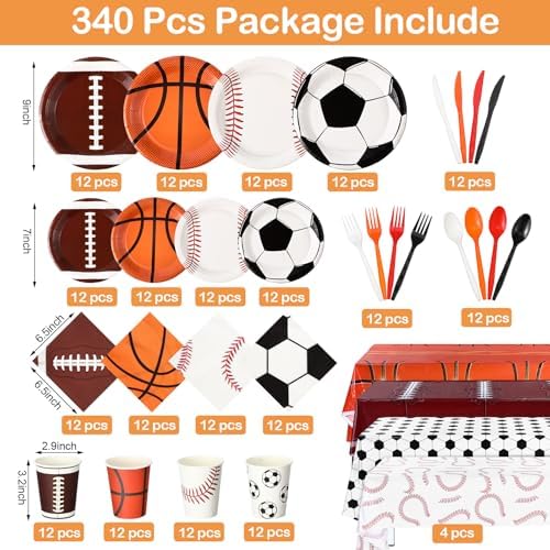 340 Pcs Sports Themed Birthday Party Decorations