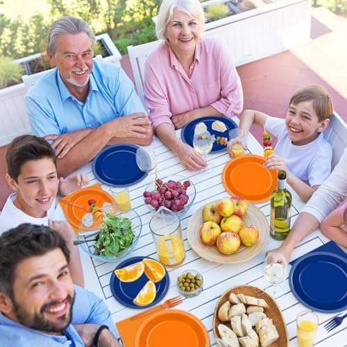 200 Pcs Orange Blue Dart War Party Plates Napkins Set for 50 Guests