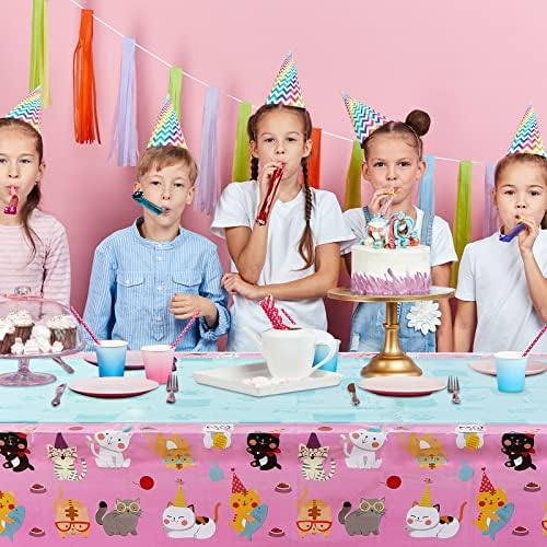 Tatuo 3 Pcs Cat Tablecloth Birthday Party Decor Pink Kitten Supplies