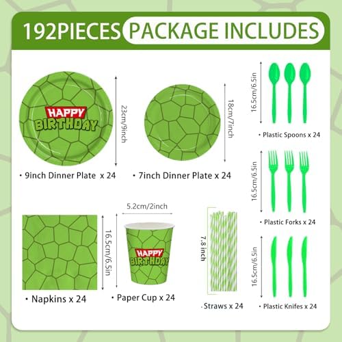 Eywusco 192pcs Turtle Birthday Tableware Set for Kids Party Supplies
