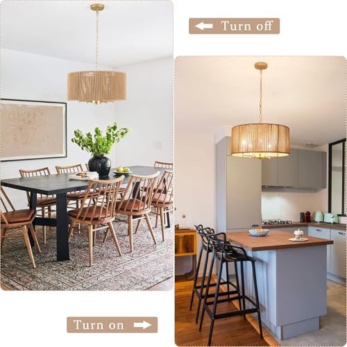 5-Lights Boho Rattan Chandelier Dining Room