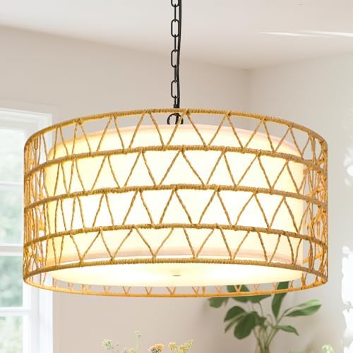 20 Inch Rattan Chandelier with 5 Lights Boho Style