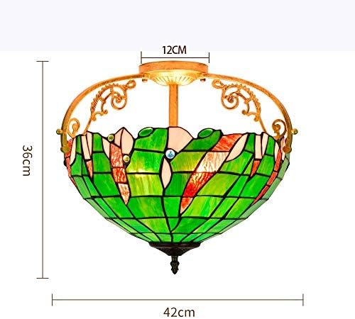 Stained Glass Chandelier 16 Inch Rural Style Green Leaf