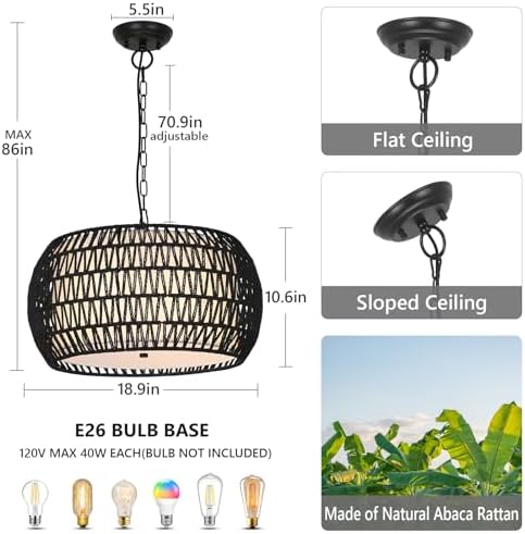 PAUFUL 5-Light Farmhouse Rattan Chandelier