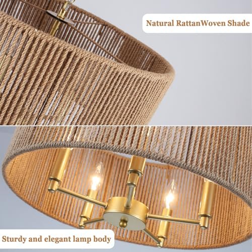 5-Lights Boho Rattan Chandelier Dining Room