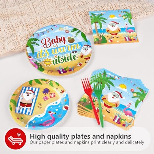 Grencian 96Pcs Santa Plates Napkins Forks Set for 24 Guests
