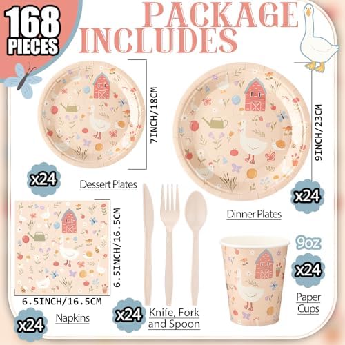 Zhehao 168 Pcs Silly Goose Birthday Party Decor Tableware Set for 24 Guests