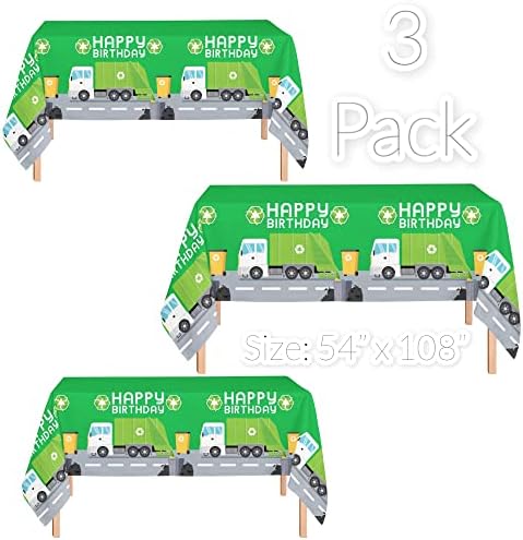 Oojami 3 Pack Garbage Truck Theme Tablecovers 108x54 Includes Birthday Banner