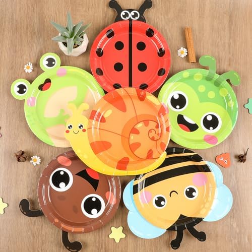 60 Pcs Insect Themed Paper Plates for Kids Birthday Party