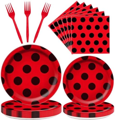 Ladybug Themed 96Pcs Plates Napkins Party Set for 24 Guests