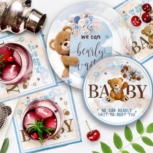 180PCS Bear Baby Shower Decor Plates Napkins Set