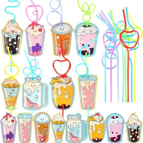 Valentines Day Cards for Kids 32 Pack with Reusable Straws