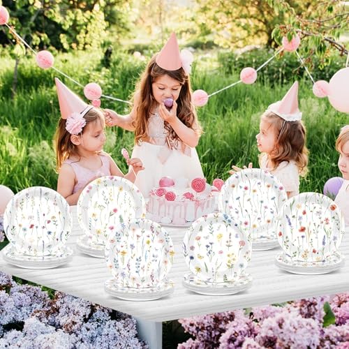 60Pcs Wildflower Party Plates 7 Inch Floral Tableware Set