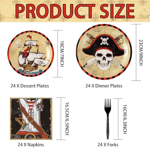 Grencian Pirate Party Tableware Set 96 Pcs Serves 24