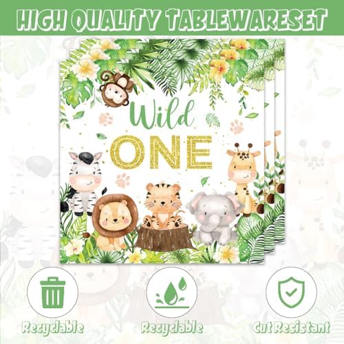 40Pcs Wild One Birthday Safari Animal Plates Napkins Set