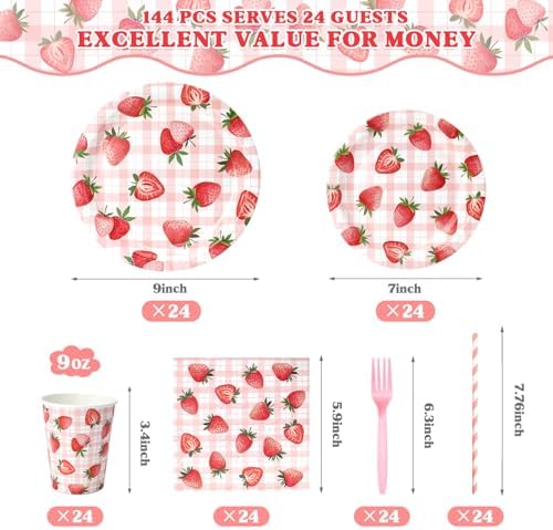 144 Pcs Strawberry Themed Party Tableware Set